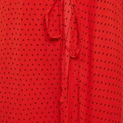 Pre Owned Ganni Red Polka Dots Chiffon Midi Wrap Dress M