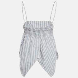 Ganni Blue Stripe Cotton Sleeveless Asymmetric Top S