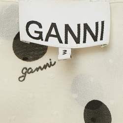 Ganni White Polka Dot Print Crepe Ruffled Top M
