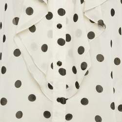 Ganni White Polka Dot Print Crepe Ruffled Top M