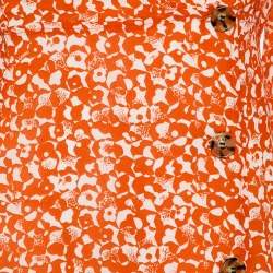 Ganni Orange Floral Print Chiffon Midi Wrap Dress L
