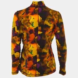 Pre Owned Ganni Orange Printed Jersey Turtle Neck T-Shirt L
