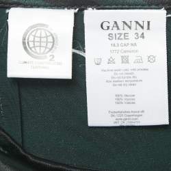 Pre Owned Ganni Black/Green Animal Print Satin Ruffled Midi Skirt XS