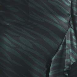 Pre Owned Ganni Black/Green Animal Print Satin Ruffled Midi Skirt XS