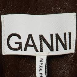 Pre Owned Ganni Brown Leather Midi Shirt Dress M