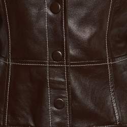 Pre Owned Ganni Brown Leather Midi Shirt Dress M