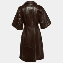 Pre Owned Ganni Brown Leather Midi Shirt Dress M