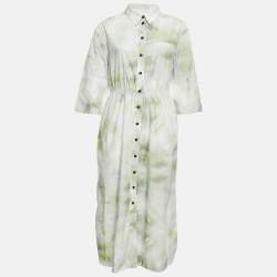 Ganni Green Tie-Dye Print Button Front Long Shirt Dress M