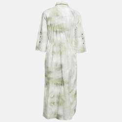Ganni Green Tie-Dye Print Button Front Long Shirt Dress M