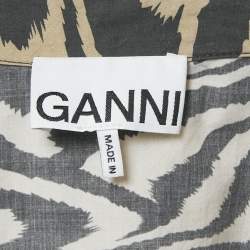 Ganni Brown Zebra Print Cotton Puff-Sleeve  Mini Shirt Dress XS