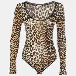 Ganni Brown Animal Printed Jersey Bodysuit S