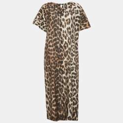 Ganni Brown Leopard Print Lyocell Long Dress M