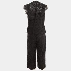 Ganni Black Lace Ruffle Jumpsuit M