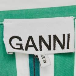 Pre Owned Ganni Green Striped Cotton Button Front Oversized Shirt S