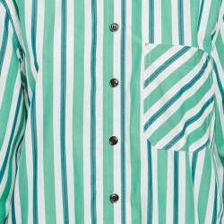 Pre Owned Ganni Green Striped Cotton Button Front Oversized Shirt S