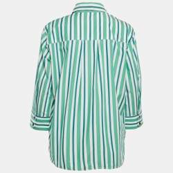 Pre Owned Ganni Green Striped Cotton Button Front Oversized Shirt S