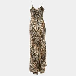 Ganni Brown Leopard Print Silk Sleeveless Maxi Dress S