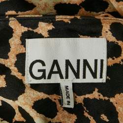 Ganni Brown Leopard Print Silk Sleeveless Maxi Dress S