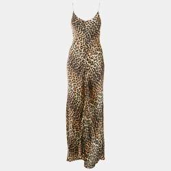 Ganni Brown Leopard Print Silk Sleeveless Maxi Dress S