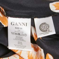 Pre Owned Ganni Black Floral Print Midi Wrap Dress M