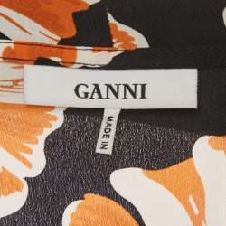 Pre Owned Ganni Black Floral Print Midi Wrap Dress M