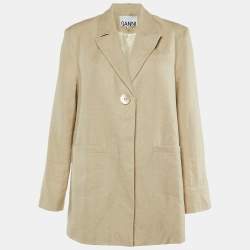 Ganni Neutral Linen Button Front Oversized Jacket L