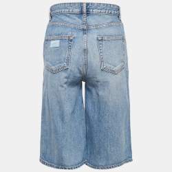 Pre Owned Ganni Blue Faded Denim Bermuda Shorts S Waist 26"