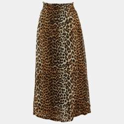 Pre Owned Ganni Beige Leopard Print Crepe Midi Skirt XXS