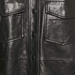Pre Owned Ganni Black Leather Button Front Wide Sleeve Shirt Jacket L