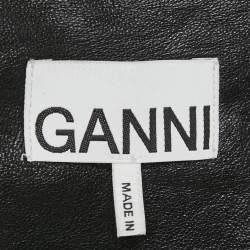 Pre Owned Ganni Black Leather Button Front Wide Sleeve Shirt Jacket L