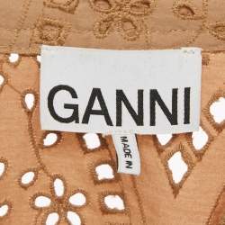 Pre Owned Ganni Brown Anglaise Broderie Cotton Button Front Midi Dress L