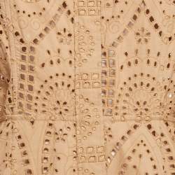 Pre Owned Ganni Brown Anglaise Broderie Cotton Button Front Midi Dress L