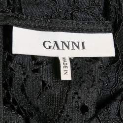 Pre Owned Ganni Black Corded Lace Ruffled Jumpsuit S