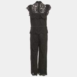Pre Owned Ganni Black Corded Lace Ruffled Jumpsuit S