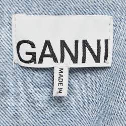 Pre Owned Ganni Blue Denim Ruffled Platter Collar Shirt M