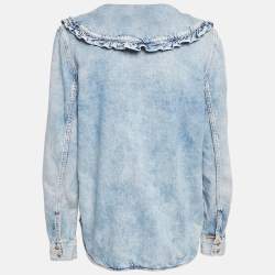 Pre Owned Ganni Blue Denim Ruffled Platter Collar Shirt M