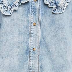 Pre Owned Ganni Blue Denim Ruffled Platter Collar Shirt M