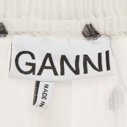Pre Owned Ganni White Polka Dot Print Chiffon Plisse Midi Skirt S