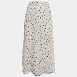 Pre Owned Ganni White Polka Dot Print Chiffon Plisse Midi Skirt S