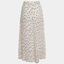 Pre Owned Ganni White Polka Dot Print Chiffon Plisse Midi Skirt S