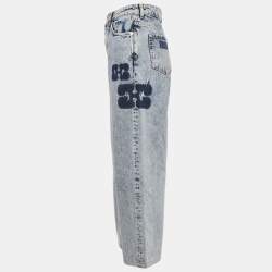 Pre Owned Ganni  Blue Printed Denim Straight Leg Jeans M Waist 30"