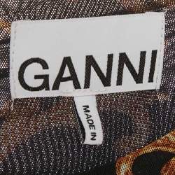 Pre Owned Ganni Black Printed Jersey Ruched Bodycon Mini Dress XS  