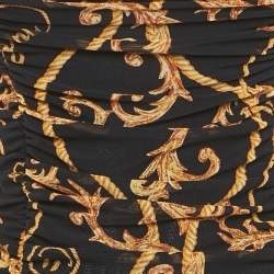 Pre Owned Ganni Black Printed Jersey Ruched Bodycon Mini Dress XS  