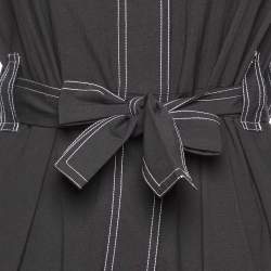 Pre Owned Ganni Black Cotton Blend Contrast Stitch Detail Belted Jumpsuit XS