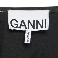 Pre Owned Ganni Black Cotton Blend Contrast Stitch Detail Belted Jumpsuit XS