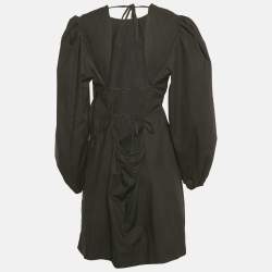 Pre Owned Ganni Black Poplin Back Open Mini Dress XL