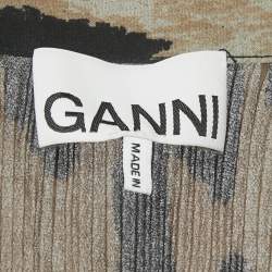 Pre Owned Ganni Brown Leopard Print Plissé Crepe de Chine Mini Dress XXS/XS