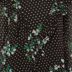 Pre Owned Ganni Black Polka Dot Floral Printed Chiffon Mini Dress S