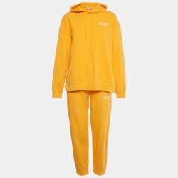 Pre Owned Ganni Orange Logo Embroidered Cotton Hoodie and Sweatpants Set S/M