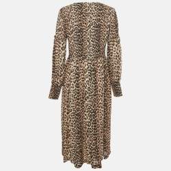 Pre Owned Ganni Brown/Black Animal Print Crepe Midi Dress L